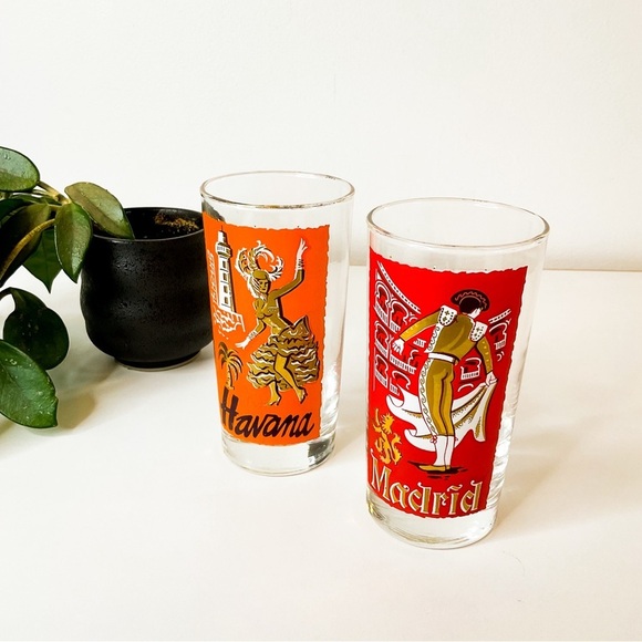 Vintage Other - VINTAGE Mid-Century Modern Madrid Havana Souvenir Barware Orange Red Gold